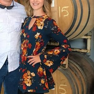 Boho long sleeve floral mini dress